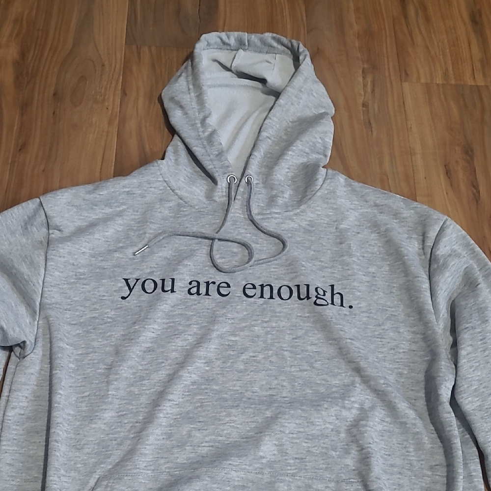 Gray 'You Are Enough.' Hoodie - Men's Casual Sweatshirt